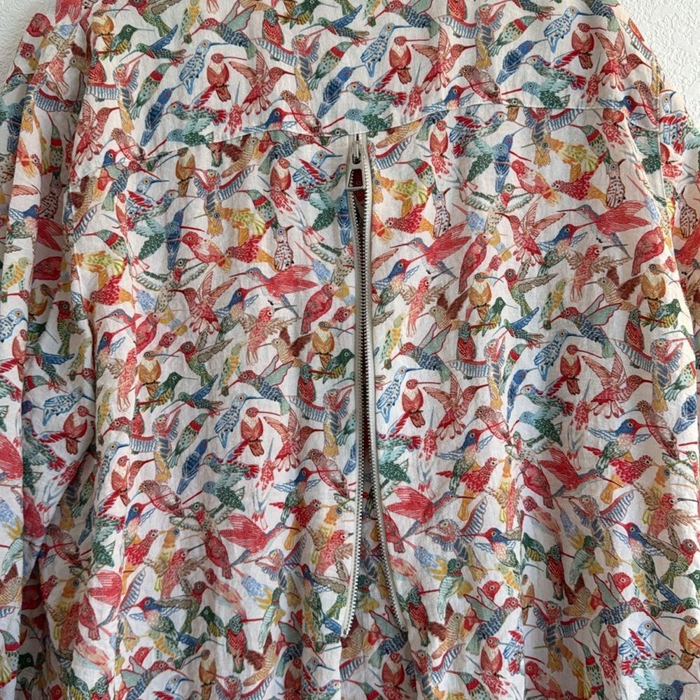 John Mark Multicolor Bird Print Button-Up Blouse - White Base - Picture 8 of 12